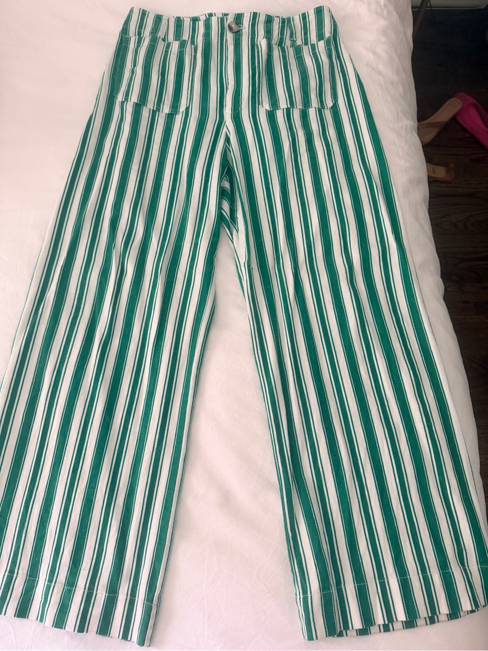Maeve Green & White Vertical-Stripe Wide-Leg Pants - Picture 4 of 7
